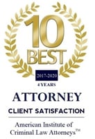 American Institute of Criminal Law Attorneys | 10 Best Attorney Client Satisfaction | 2018/2020 | Four Years